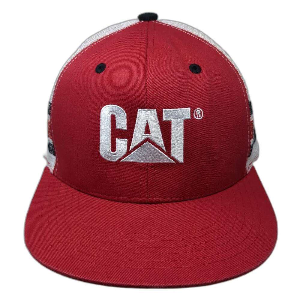 Caterpillar Trucker Hat Red One Size Mesh Back Snapback CAT Embroidered Logo
